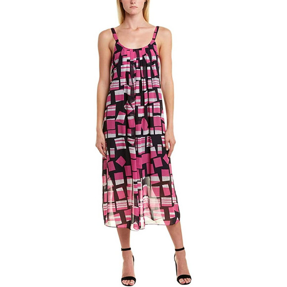 Nic + Zoe Block Party Dress Maxi Midi Pink Black Grey Geometric Print Flowy 2X - Picture 1 of 16